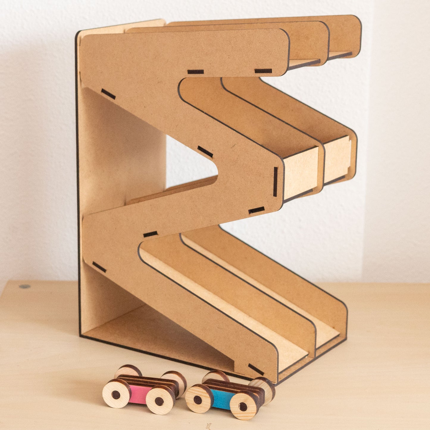 Wooden Double Ramp with 2 Cars β Double the Fun for Kids πππ¨