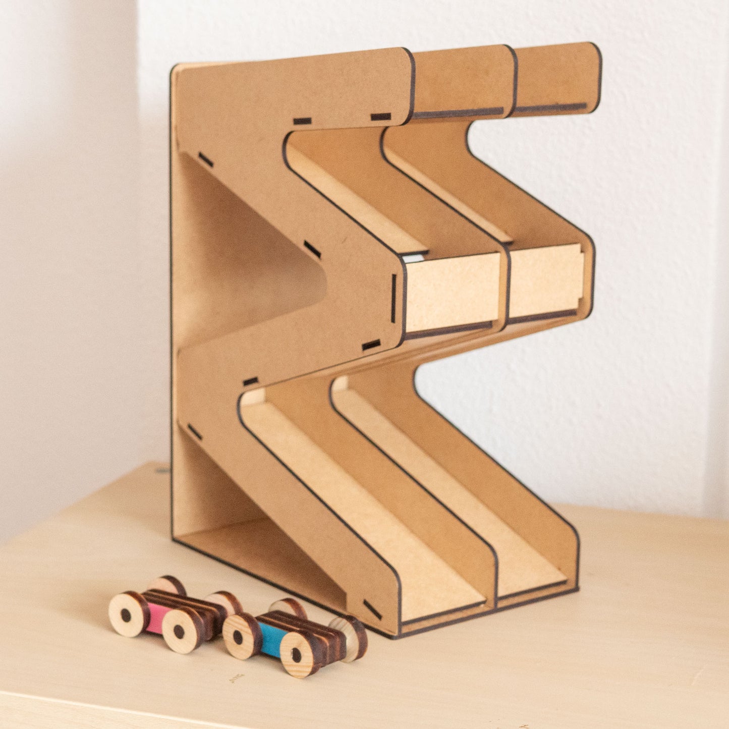 Wooden Double Ramp with 2 Cars – Double the Fun for Kids 🚗🚗💨