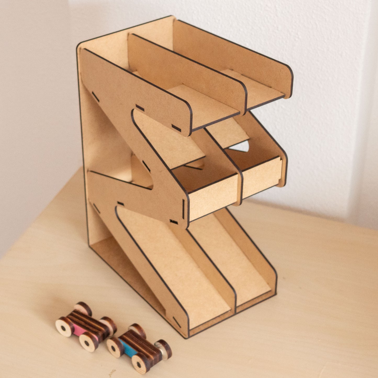 Wooden Double Ramp with 2 Cars – Double the Fun for Kids 🚗🚗💨