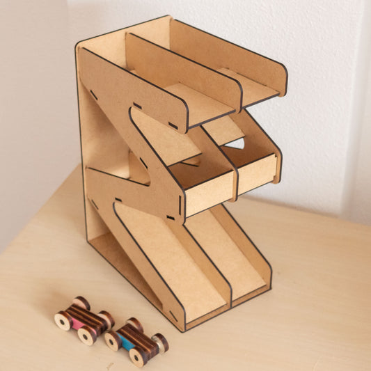 Wooden Double Ramp with 2 Cars – Double the Fun for Kids 🚗🚗💨