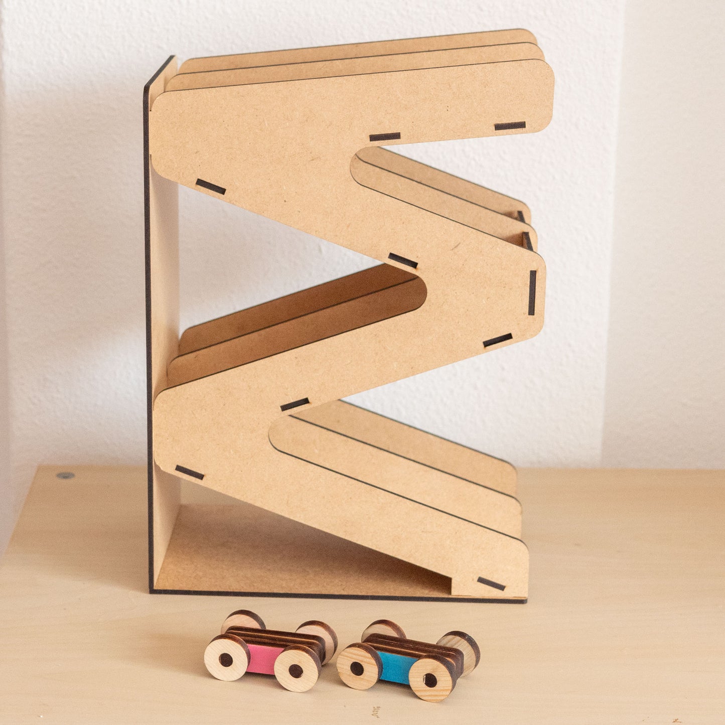 Wooden Double Ramp with 2 Cars – Double the Fun for Kids 🚗🚗💨